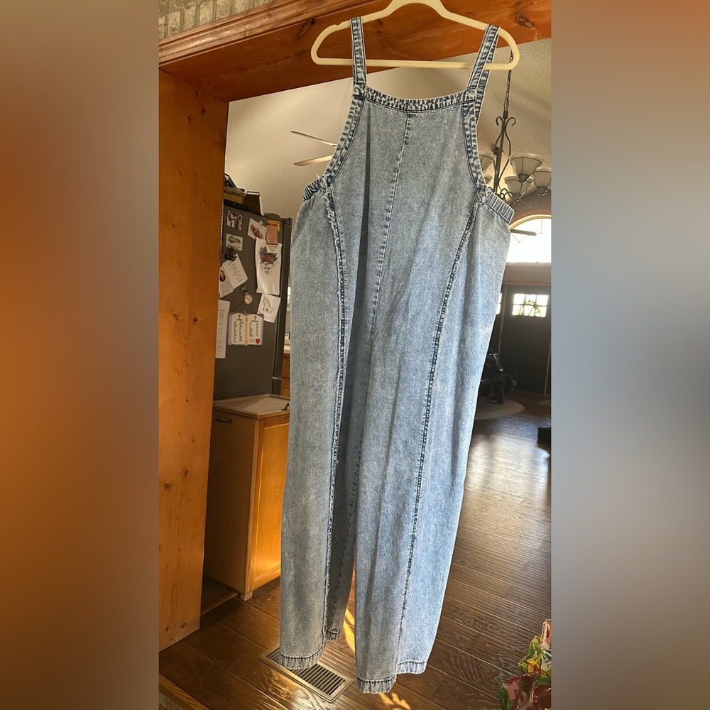 Women's Light Blue Wide Leg Denim Overalls